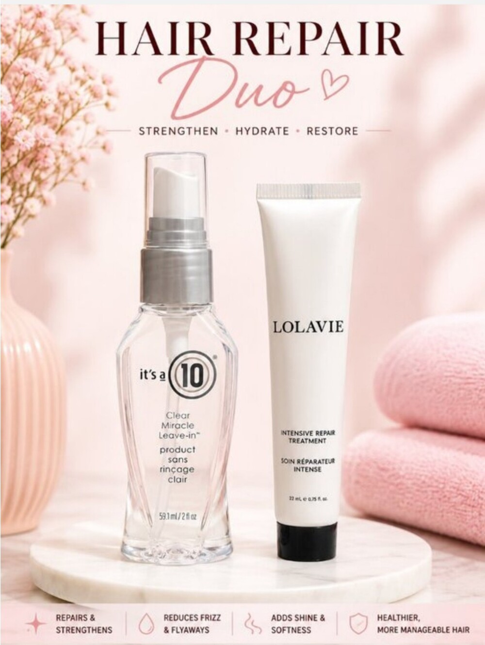 It's a 10 Miracle Leave-In Spray + LolaVie Intensive Repair Treatment Hair Care